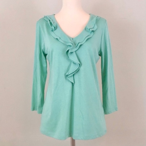 Talbots Tops - Talbots Mint Green Ruffle V-Neck Top